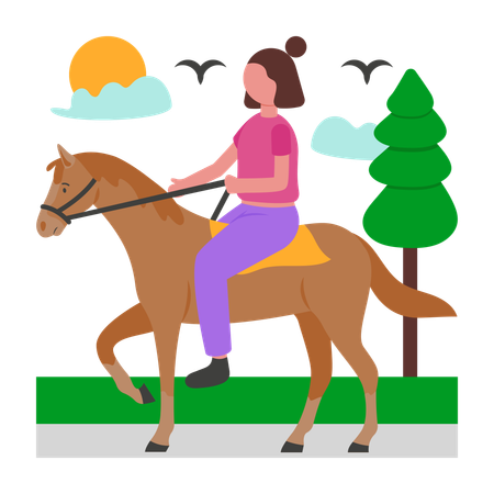 Girl doing horse Riding  Illustration