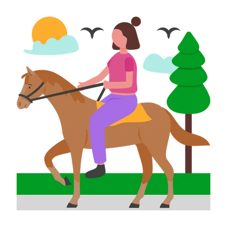 Girl doing horse Riding  Illustration