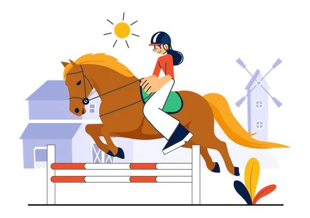Girl doing Horse Riding Practice  Illustration