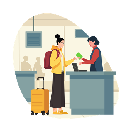Girl doing Hotel Reception Check-in  Illustration