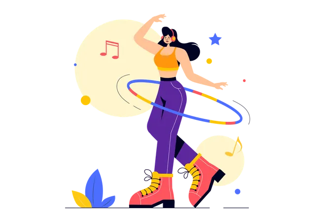 Girl doing hula hoop exercise  Illustration