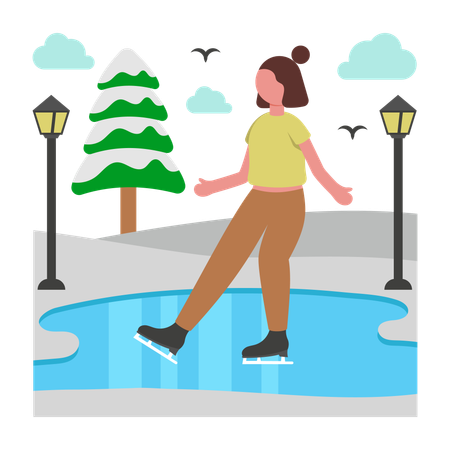 Girl doing Ice Skating  Illustration
