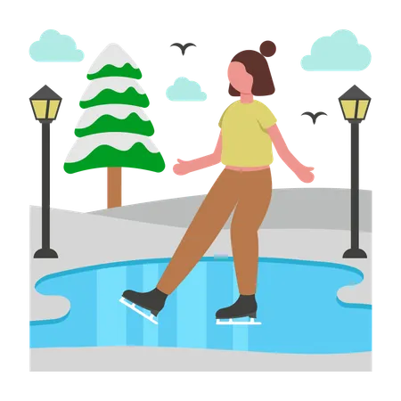Girl doing Ice Skating  Illustration