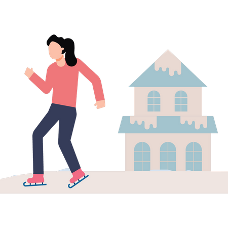 Girl doing ice skating  Illustration