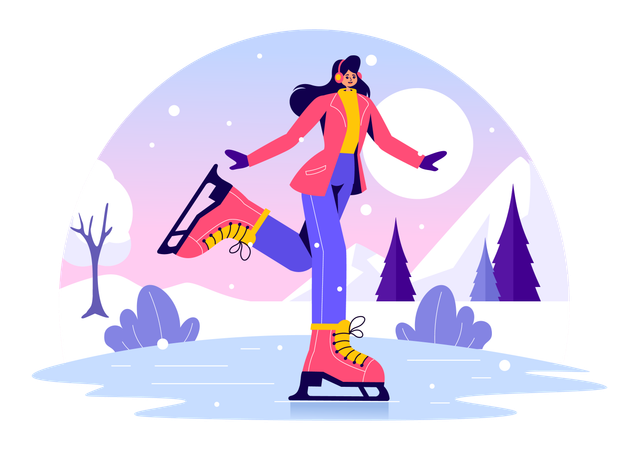 Girl doing ice skating in ice rink  Illustration