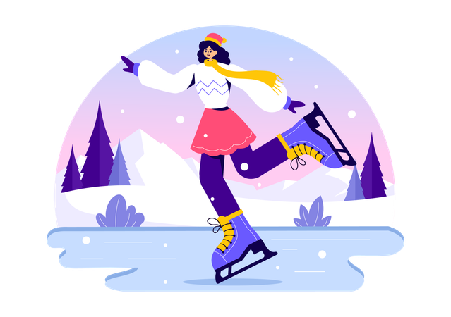 Girl doing ice skating in ice rink  Illustration