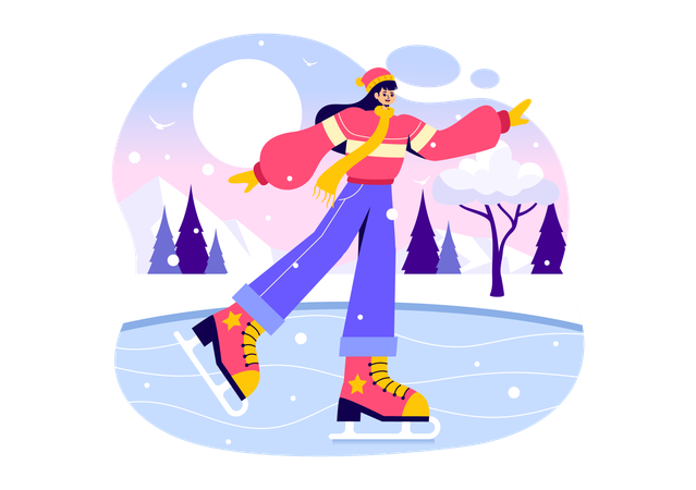 Girl doing ice skating in ice rink  Illustration