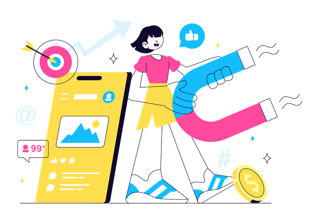 Girl doing influencer marketing to attract customer  Illustration
