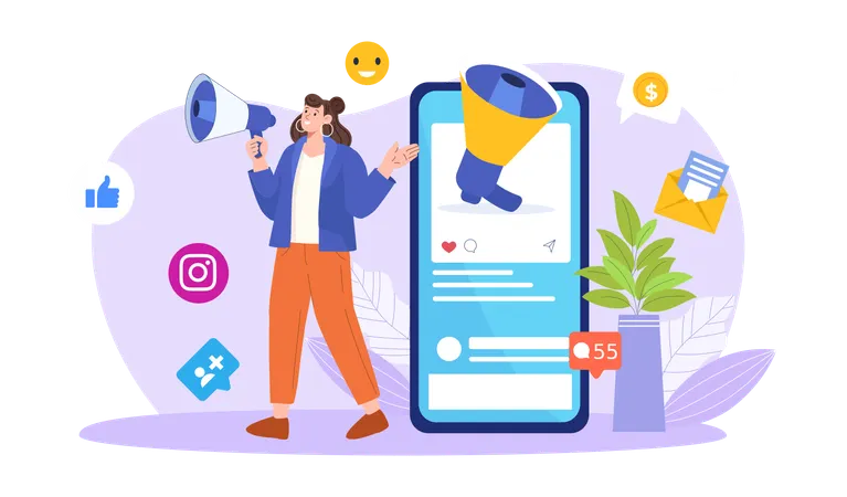 Girl doing Instagram marketing  Illustration