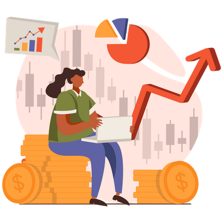 Girl doing investment in stocks  Illustration