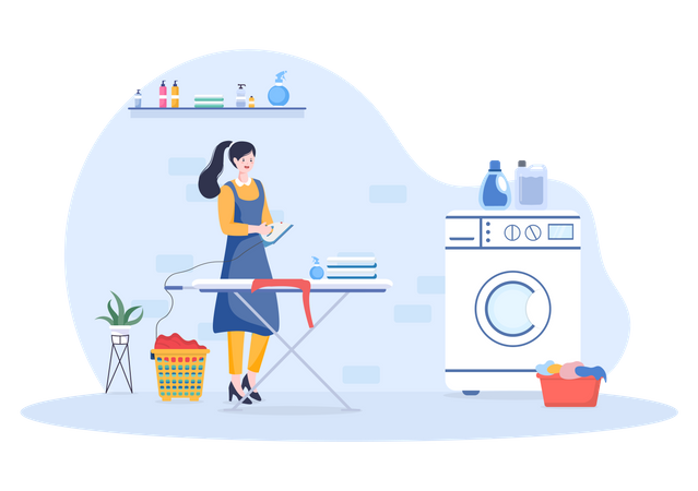 Girl doing ironing  Illustration