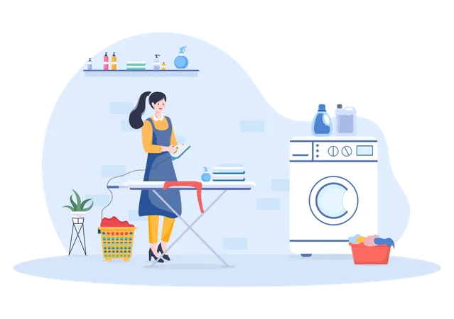 Girl doing ironing  Illustration