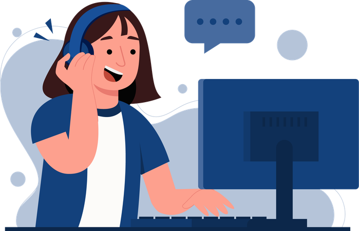 Girl doing job at Call Centre for Client Support  Illustration