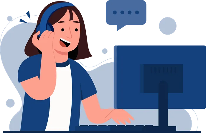 Girl doing job at Call Centre for Client Support  Illustration