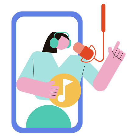 Girl doing Karaoke Podcast  Illustration