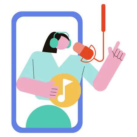 Girl doing Karaoke Podcast  Illustration