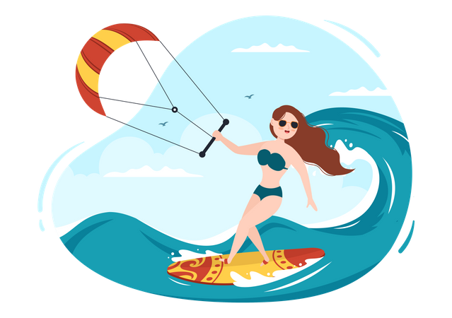 Girl doing Kitesurfing  Illustration