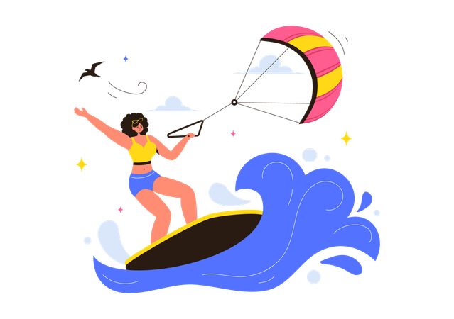 Girl doing Kitesurfing  Illustration