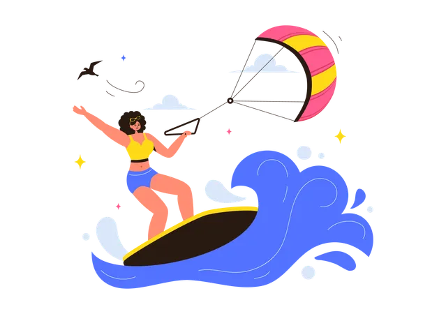 Girl doing Kitesurfing  Illustration