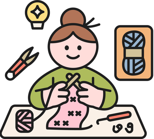 Girl doing knitting work  Illustration