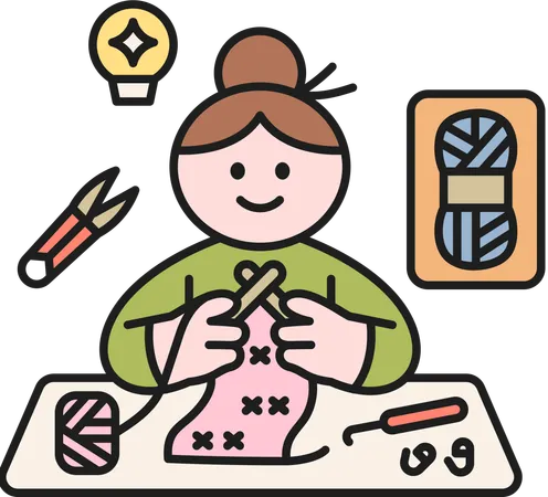 Girl doing knitting work  Illustration