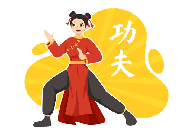 Girl doing Kung Fu Illustration