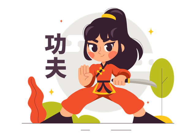 Girl doing Kung Fu  Illustration