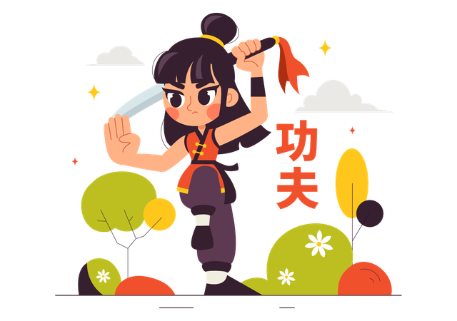 Girl doing Kung Fu  Illustration