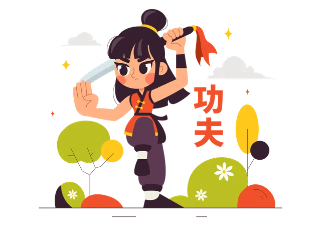 Girl doing Kung Fu  Illustration