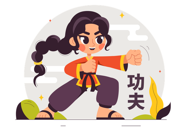 Girl doing Kung Fu  Illustration