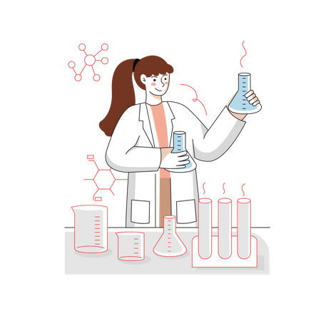 Girl doing laboratory experiment Illustration