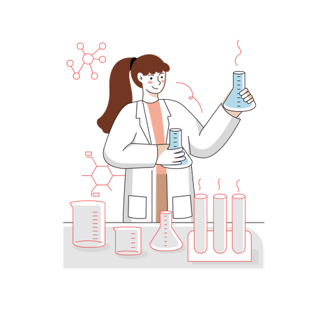 Girl doing laboratory experiment  일러스트레이션