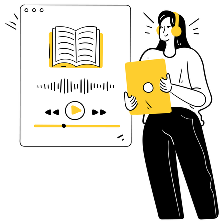 Girl doing Language Audio Learning  Illustration