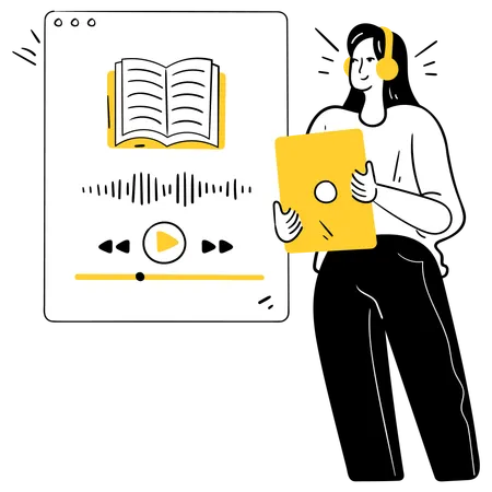 Girl doing Language Audio Learning  Illustration