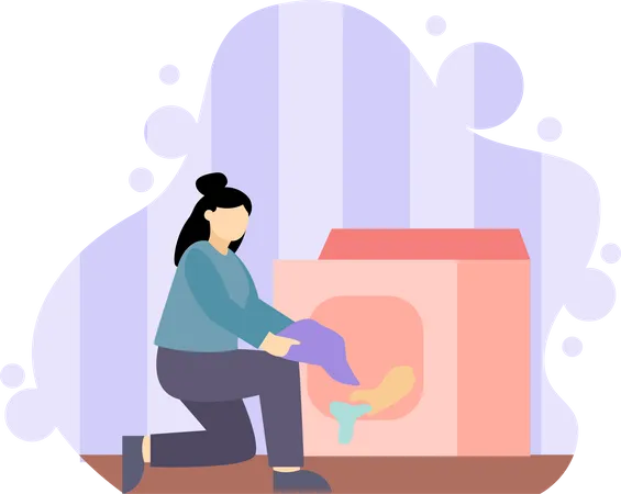 Girl doing laundry  Illustration