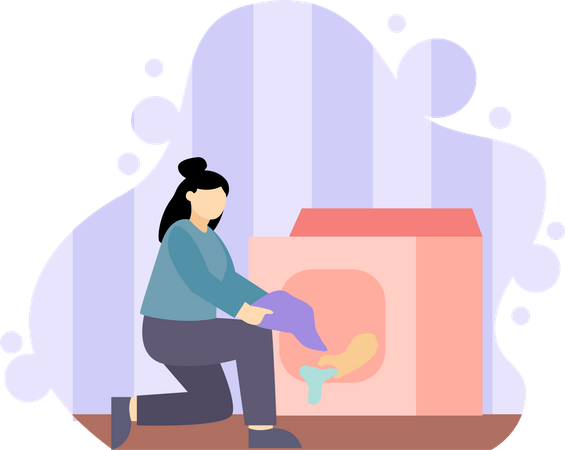 Girl doing laundry  Illustration
