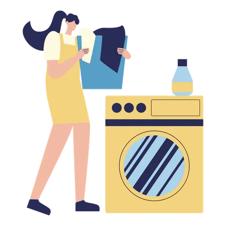 Girl doing Laundry using washing machine  Illustration