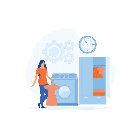 Girl doing laundry work  Illustration