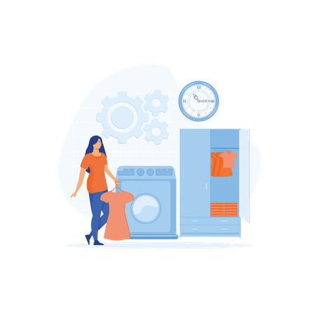 Girl doing laundry work  Illustration