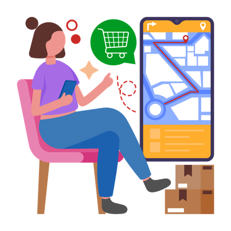 Girl doing Live Parcel Tracking  Illustration