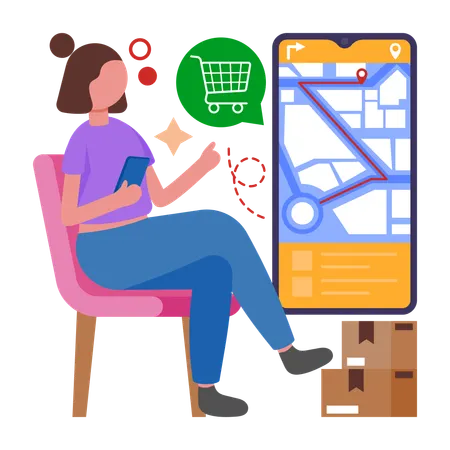 Girl doing Live Parcel Tracking  Illustration