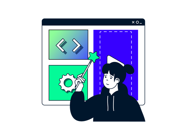 Girl doing magic code development  Illustration