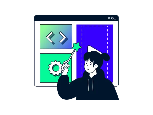 Girl doing magic code development  Illustration