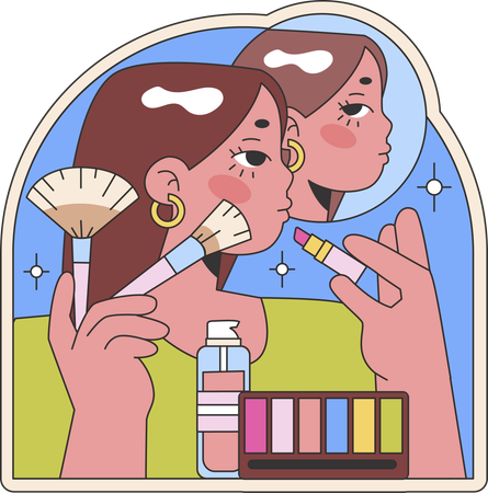 Girl doing makeup  イラスト