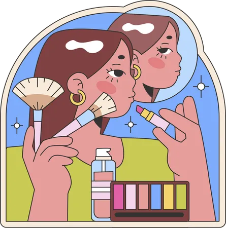 Girl doing makeup  イラスト