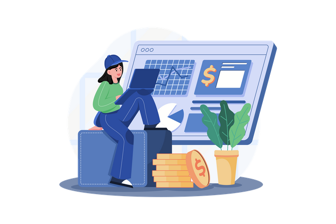 Girl doing Market Analysis  Illustration