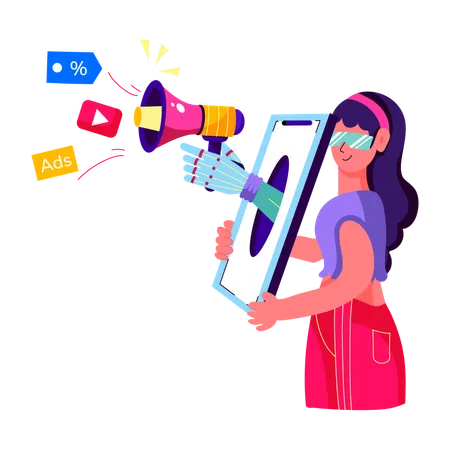 Girl doing marketing in VR world  Illustration