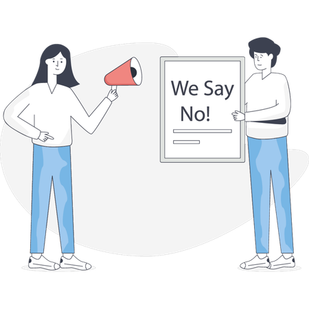 Girl Doing Marketing while man say no  Illustration