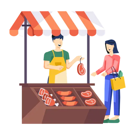 Girl doing meat shopping  Illustration