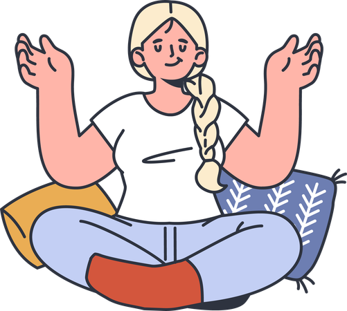 Girl doing meditation and balancing body and mind  Illustration